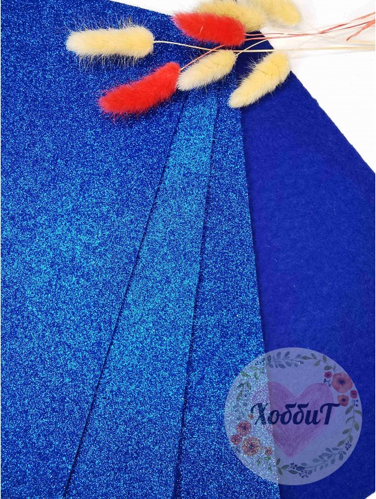 Фетр жесткий с блестками 2мм. (синий), 20*30см.